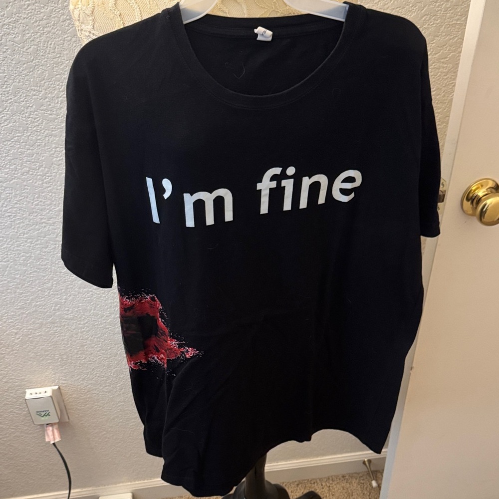 Black Graphic T-Shirt with Red Accent